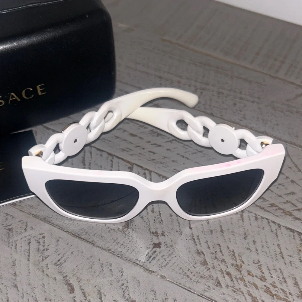 Versace White Cat-Eye Sunglasses with Gold Medusa Accent